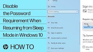 Disable the Password Requirement When Resuming from Sleep Mode in Windows 10 | HP Computers | HP
