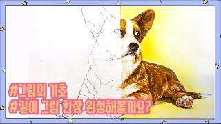 [그림의기초/Basic Drawing] 여러가지 재료로 그림 완성하기/How to draw a Dog step by step