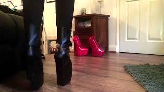 Reuploaded - My extreme heels  black ankle beginner ballet heels