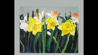 Желтые нарциссы маслом. Daffodils. Painting. Picture