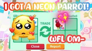 I GOT A NEON PARROT BUT I TRADED MEGA EXOTICS..WFL#adoptmeroblox #preppyadoptme #preppyroblox