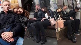 Girl Sleeping on Strangers in the Subway