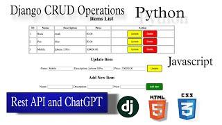 Django CRUD Operations Python | Rest API | Ajax, HTML, CSS and ChatGPT | Complete Project
