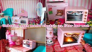 Unboxing oven mecoo electric 22 liter low watt, masak pakai oven baru