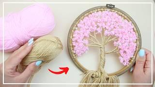Новая Удивительная Идея!  Цветущая Сакура из Пряжи  Красивый весенний декор на стену  Sakura DIY