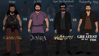 Kanguva vs Devara vs vs Vettaiyan vs TheGOAT 2D animation |  Thalapathy Vijay vs Rajini Kanth