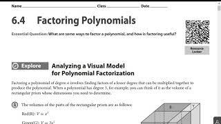 Algebra 2 - 6.4 Factoring Polynomials