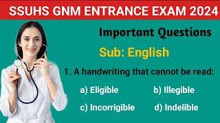 SSUHS GNM Entrance Exam Question Paper | Sub: English ( One word substitution) | GNM Entrance Exam.