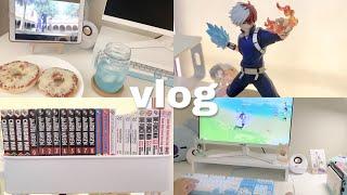 vlog  organizing my manga collection, anime figure haul & unboxing, playing genshin, lots of food