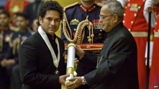 President Mukherjee presents Bharat Ratna to Shri Sachin Tendulkar and Prof. C N R Rao