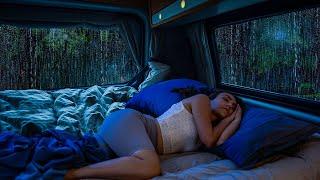 Relieve Stress to Fall Asleep Fast with Natural of Sounds Rain and Thunder on camping Car at Night