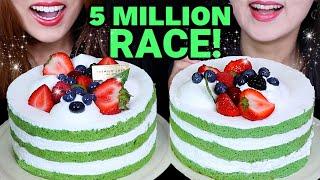 ASMR 5 MILLION GREEN TEA CAKE RACE EATING COMPETITION! 케이크 먹방 केक ケーキ BIG BITES MUKBANG EATING SHOW