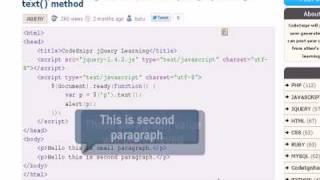 JQUERY Tutoriral : jQuery Retrieving text values from paragraph using text method