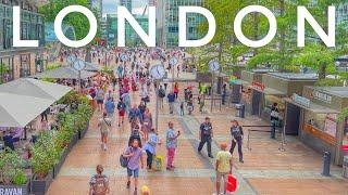 Canary Wharf London Walk in Summer | London City Walk | 4K HDR Virtual City Walking Tour