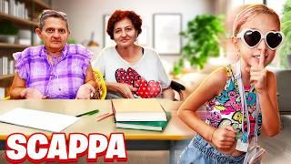 GIORGIA SCAPPA DI CASA PERCHÉ NON VUOLE FARE I COMPITI CON LE NONNE E PAPÀ SALVO LA SCOPRE!