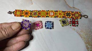 Beaded granny square seed bead & crystal bracelet ,  & rare appearance from me , Happy new year 