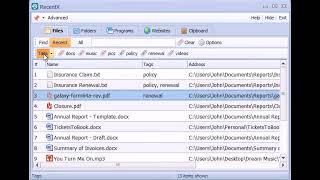 Tagging Files, folders, programs, websites etc in Windows using RecentX