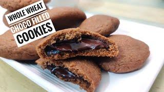 Chocolate Filled Cookies Eggless - Microwave Convection Recipe | Dark Fantasy Biscuit Recipe