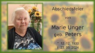 Abschiedsfeier von Marie Unger geb Peters