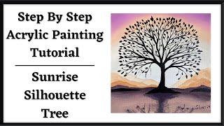 How To Paint - Sunrise Tree Silhouette - Beginner Step by Step Acrylic Painting Tutorial