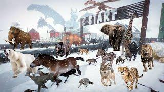 50 Prehistoric Mammals VS 50 Modern Mammals Race in Planet Zoo included Mammoth, Elephant, and Lion