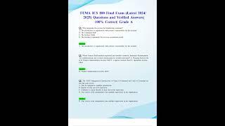 FEMA ICS 100 FINAL EXAM LATEST 2024 2025 QUESTIONS AND VERIFIED ANSWERS 100 CORRECT GRADE A