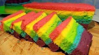 CARA MUDAH MEMBUAT BOLU PELANGI || RAINBOW CAKE KUKUS LEMBUT DAN ENAK