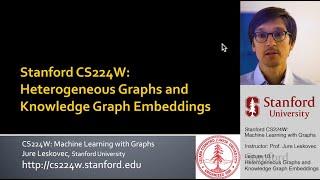 Stanford CS224W: ML with Graphs | 2021 | Lecture 10.1-Heterogeneous & Knowledge Graph Embedding
