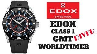 (4K) EDOX CLASS 1 GMT WORLDTIMER DIVER  MEN'S WATCH REVIEW  MODEL: 93005-3-NBUR