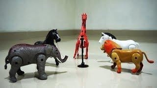 Learn animal names and sound with walking animal toys (elephant,horse,giraffe,lion)