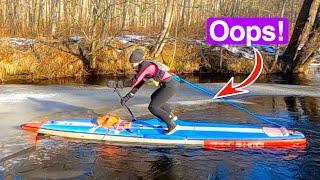 Winter Wonderland: Erika's First Backyard Fail with Ice Breaking 2023! SUP Paddle Boarding Adventure