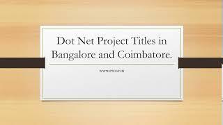 Dot Net Project Titles in Bangalore and Coimbatore-etcoe.in