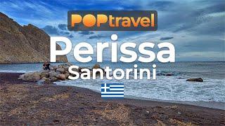 Walking in PERISSA / Santorini (Greece) - Black Sand Beach - 4K 60fps (UHD)