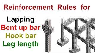 Important Reinforcement rules for Overlapping length || Bent up bar || Hook bar || Leg length