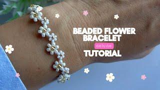 beaded flower bracelet tutorial, easy beaded bracelet tutorial