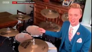1) Owain Wyn Evans on drums, BBC1 North West Tonight, Weather, Wed 15/04/20, News Theme