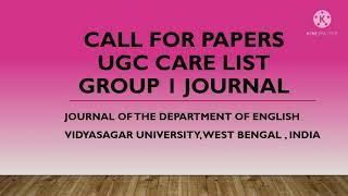 #unpaid Journal of the Department of English #ugc care list journals #vidyasagar #call for papers