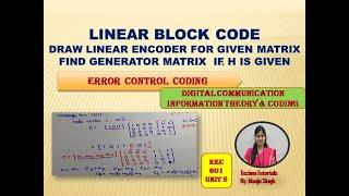 Unit 5 L6.3 | Linear Block code | Generator Matrix For (7,4) Hamming Code | Draw encoder for LBC