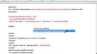 OFFSET METHOD IN JQUERY DEMO TAMIL