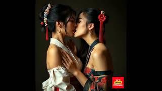 Sensual Japanese Women in Traditional Attire Sharing a Passionate Kiss #japan #kisses #lesbian #kiss