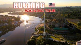 Kuching Sarawak Malaysia walking tour on Chinatown.Trip to Borneo 4K