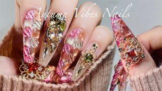 Elegant Autumn Nails  How to Create 3D Plaid Nail Art   Nail ASMR / Nail Extensions