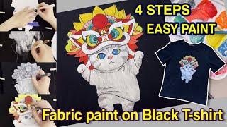 How to paint on Black T-shirt/ Easy Methods in 4 steps/Step by Step Fabric Paint Tutorial/DIY2021