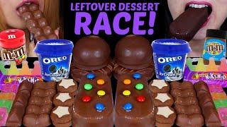 ASMR LEFTOVER DESSERT RACE! BIG M&MS ICE CREAM BAR, OREO SUNDAE, BUBBLY CHOCOLATE, MARSHMALLOWS