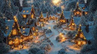 Enchanting Winter Village: Soothing Jazz ,Warm Snowy Cafés &  Peaceful Ambience on a Winter Night ️