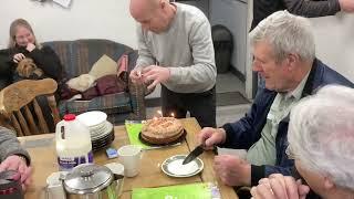 Dessie Beattie celebrates his 80 th Birthday in Scioból na bhFear Men’s Shed Gaoth Dobhair