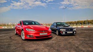 Subaru Быстрее Tesla! Тест-драйв! / Tesla VS Subaru! Who is faster? Test-drive!