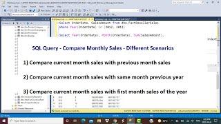 SQL Query | Compare monthly sales with previous month, same month previous year, first month of year