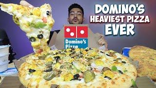 DOMINO'S HEAVIEST CHEESE PIZZA EVER THE CHEESE DOMINATOR PIZZA WITH ALL TOPPINGS AVAILABLE MUKBANG