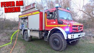 [FLÄCHENBRAND AM RHEINUFER] - Unimog TLF 3000 im Einsatz | Feuerwehr Monheim am Rhein | 05.03.2022 -